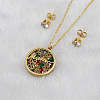 Mother's Day Flat Round with Flower & Word Mama Stainless Steel with Cubic Zirconia Pendant Necklaces & Stud Earring Sets WG8ED63-01-3