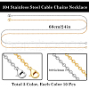 Beebeecraft 20Pcs 2 Colors Ion Plating(IP) 304 Stainless Steel Cable Chain Necklaces Set MAK-BBC0001-11A-2