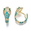 Green Cubic Zirconia Snake Huggie Hoop Earring EJEW-N011-46B-NF-2