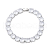 Brass Pave Clear Cubic Zirconia Flat Round Link Chain Bracelets for Women BJEW-A034-02P-4
