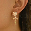 Elegant Brass Pave Clear Cubic Zirconia Flower with Bowknot Stud Earrings OP0904-4