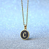 Alloy Black Enamel Flat Round with Letter Pendant Necklaces for Women WG4B845-03-1