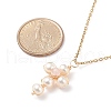 Natural Rose Quartz & Pearl Braided Cross Pendant Necklace NJEW-JN03920-04-5