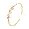 Cubic Zirconia Triple Heart Open Cuff Bangle BJEW-G651-09G-03-3