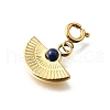 304 Stainless Steel Pave Natural Lapis Lazuli Fan Pendant Decoration STAS-H202-05G-2