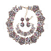 Flower Alloy with Rhinestone Chain Necklace & Bracelet & Stud Dangle Earring FS-WGC4D9E-02-1