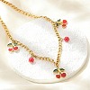 304 Stainless Steel Red Enamel Cherry and Round Plastic Pendant Necklaces for Women NJEW-M091-01G-4