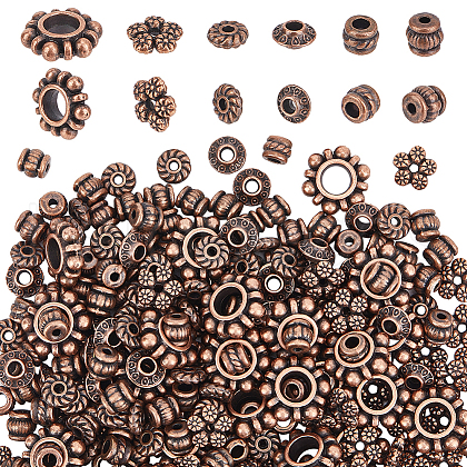  300Pcs 6 Styles Tibetan Style Alloy Spacer Beads FIND-PH0020-41R-1