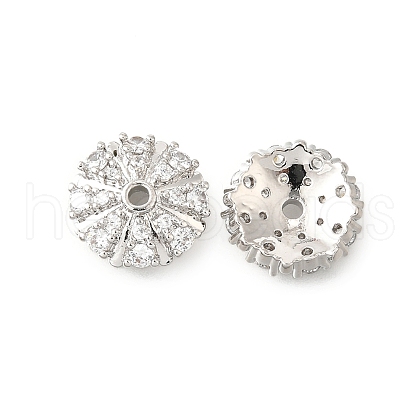Flower Brass Clear Cubic Zirconia Bead Caps KK-V008-03P-1
