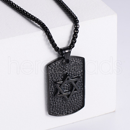 Retro Fashion Stainless Steel Rectangle with Star of David Pendant Necklaces for Men GQ4079-1-1
