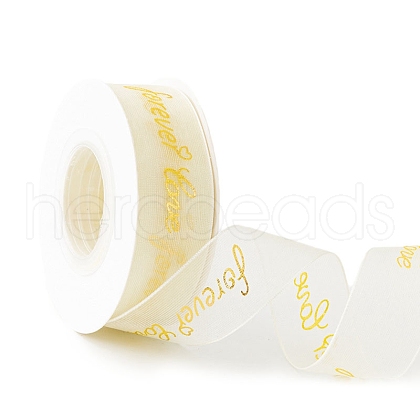 10 Yards Gold Stamping Forever Love Chiffon Ribbons PW-WG21800-03-1