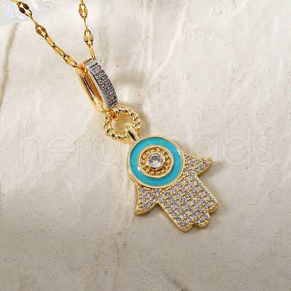 Fashionable Brass Deep Sky Blue Enamel Pendant Necklaces GL7678-3-1