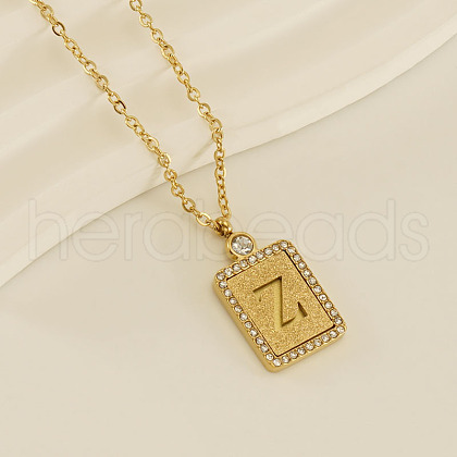 304 Stainless Steel Micro Pave Clear Cubic Zirconia Rectangle with Hollow Letter Pendant Necklaces FS-WGAE794-03-1