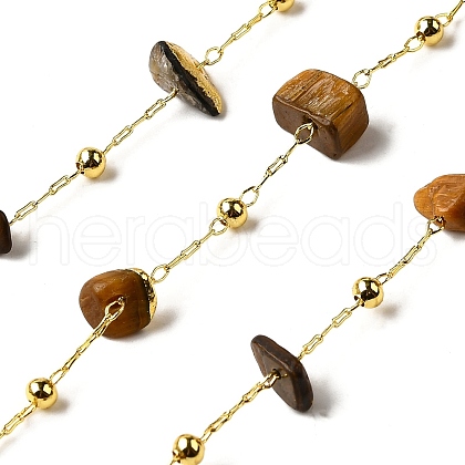 Handmade Natural Tiger Eye Chip Beaded Chains CHC-F020-09G-11-1