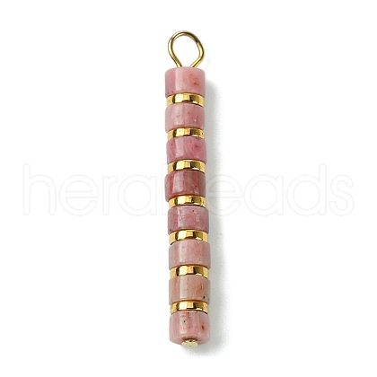 Natural Rhodonite & Electroplated Synthetic Non-magnetic Hematite Heishi Beaded Pendants PALLOY-JF03292-07-1