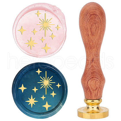 Brass Wax Seal Stamp with Wood Handle AJEW-WH0412-0026-1