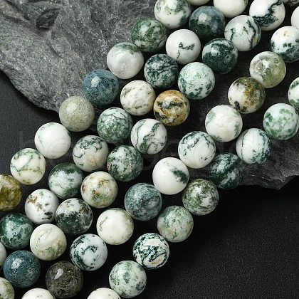 Natural Tree Agate Round Gemstone Beads Strands G-R255-10mm-1