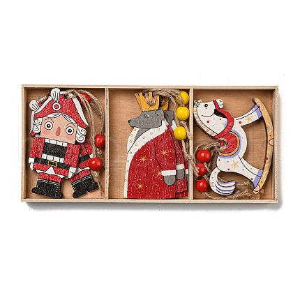9Pcs 3 Styles Christmas Wood Pendant Decorations Set WOOD-U004-01G-1