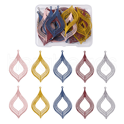 50Pcs 5 Colors 430 Stainless Steel Filigree Pendants STAS-PJ0001-15-1