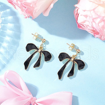 Bowknot Alloy Enamel Dangle Stud Earrings EJEW-JE06448-01-1
