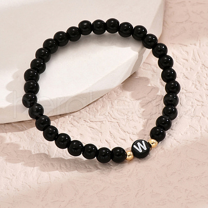 Alloy Resin Round Beaded Stretch Bracelets WG611D6-23-1