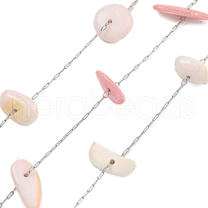 304 Stainless Steel with Natural Shell Link Chains CHS-G038-10P-1