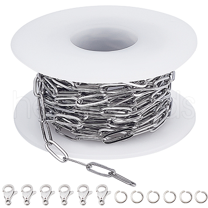 SUNNYCLUE 5M 304 Stainless Steel Paperclip Chains wih 50Pcs Open Jump Rings with 20Pcs  Lobster Claw Clasps FIND-SC0012-58-1