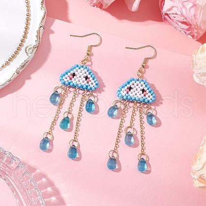 Cloud & Teardrop 304 Stainless Steel Dangle Earrings EJEW-MZ00387-1