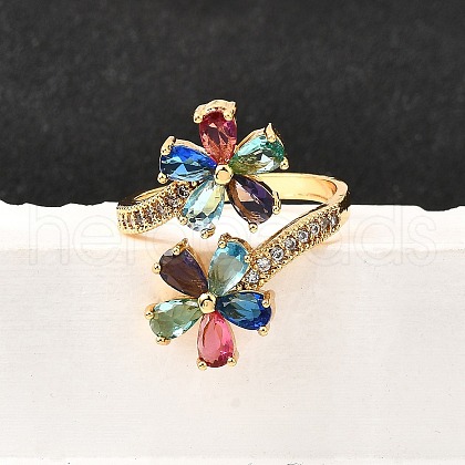 Brass Micro Pave Cubic Zirconia Cuff Rings RJEW-D308-03G-A-1