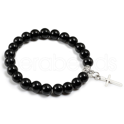 Cross Bracelet Men's European and American Fashion Personality Black Bracelet Ethnic Style Jewelry Lava Stone XK5170-9-1