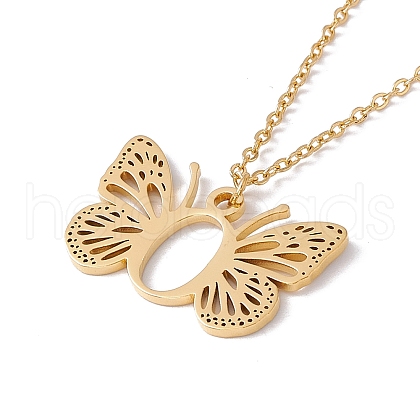 Initial Letter with Butterfly Pendant Necklace NJEW-C026-01G-O-1
