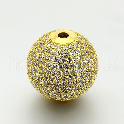 Brass Micro Pave Cubic Zirconia Round Beads ZIRC-M039-13G-RS-1