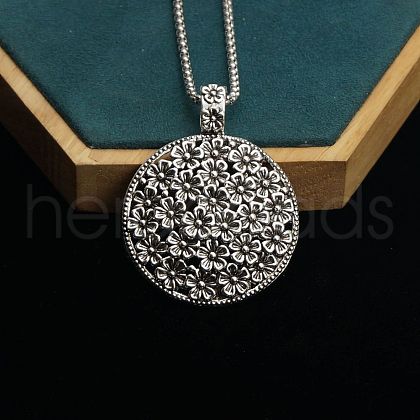 Flat Round with Embossed Flower Alloy Pendant Necklaces for Women FS-WG15FE6-01-1