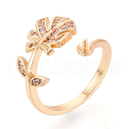 Tropical Leaf Shape Brass Micro Pave Clear Cubic Zirconia Cup Peg Ring Settings KK-T076-12G-1