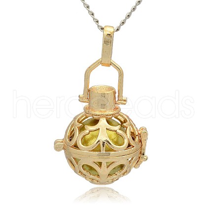 Golden Tone Brass Hollow Round Cage Pendants KK-J235-05G-1