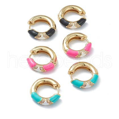 Two Tone Brass Micro Pave Clear Cubic Zirconia Huggie Hoop Earrings EJEW-L234-067G-1