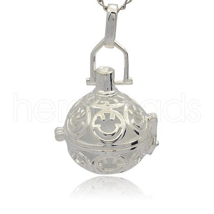 Silver Color Plated Brass Hollow Round Cage Pendants KK-J216-12S-1