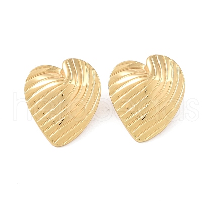 Stripe Heart 304 Stainless Steel Stud Earrings for Women EJEW-K278-26G-1