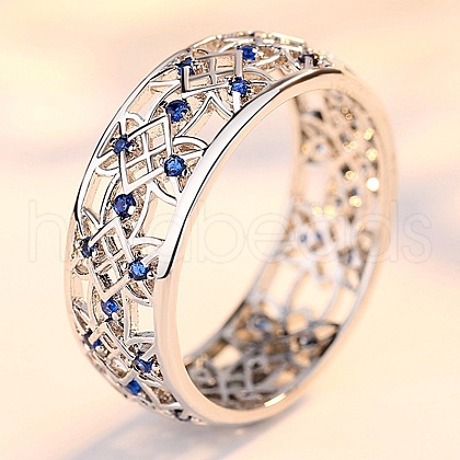 Flower Pattern Alloy Rhinestone Finger Rings FS-WG902AD-03-1