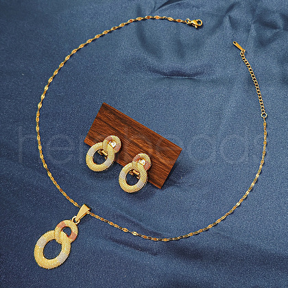Retro Geometirc Alloy Hollow Pendant Necklace & Stud Earring FS-WGC9651-06-1
