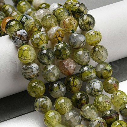 Faceted Natural Fire Crackle Agate Beads Strands G-F447-12mm-J06-1