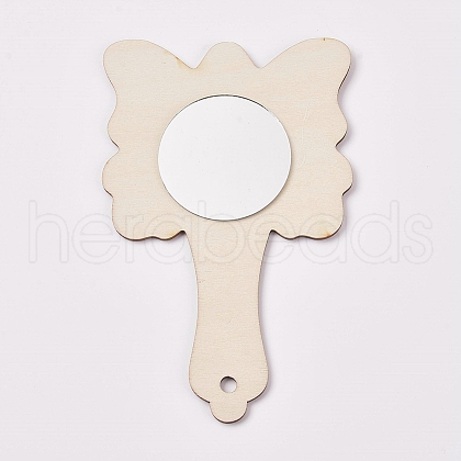 Unfinished Wooden Handheld Mirror MJEW-WH0001-08-1