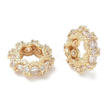 Brass Cubic Zirconia European Beads KK-A254-07G-1