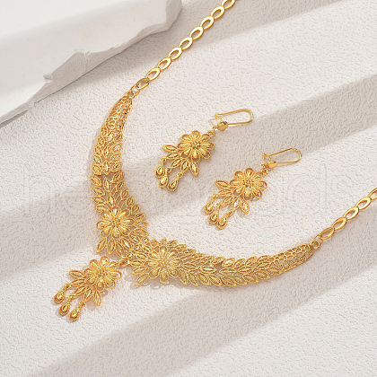 Elegant Alloy Flower Tassel Necklace & Earrings Set for Women Wedding US0443-1