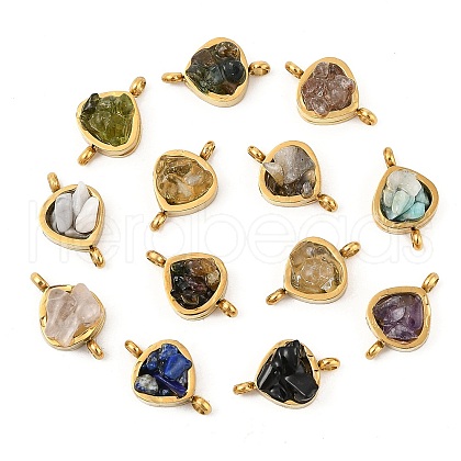 Natural Mixed Stone Chip 304 Stainless Steel Triangle Connector Charms KK-P300-28G-1
