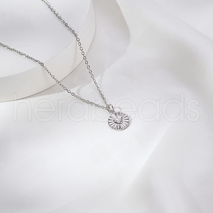 Stainless Steel Flat Round with Heart Pendant Necklaces for Women Casual Daily Jewelry EU8880-1-1