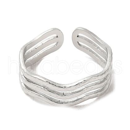 Non-Tarnish 304 Stainless Steel Triple Line Open Cuff Ring for Women RJEW-M149-02P-1