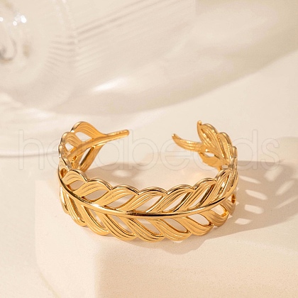 304 Stainless Steel Cuff Bangles for Women BJEW-U032-21G-1