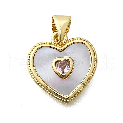 Brass Micro Pave Cubic Zirconia Heart Charms KK-V010-21G-1