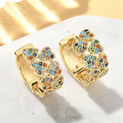Heart Brass Micro Pave Cubic Zirconia Hoop Earrings EJEW-A132-10G-01-1
